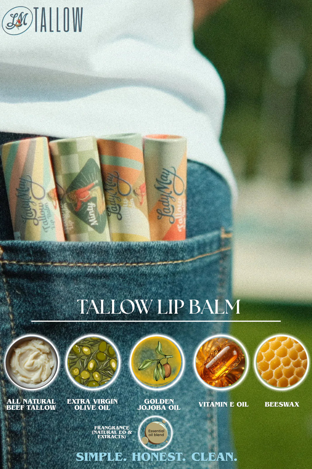 Natural Tallow Lip Balm Deep Moisture  Clean Ingredients  Non-Greasy