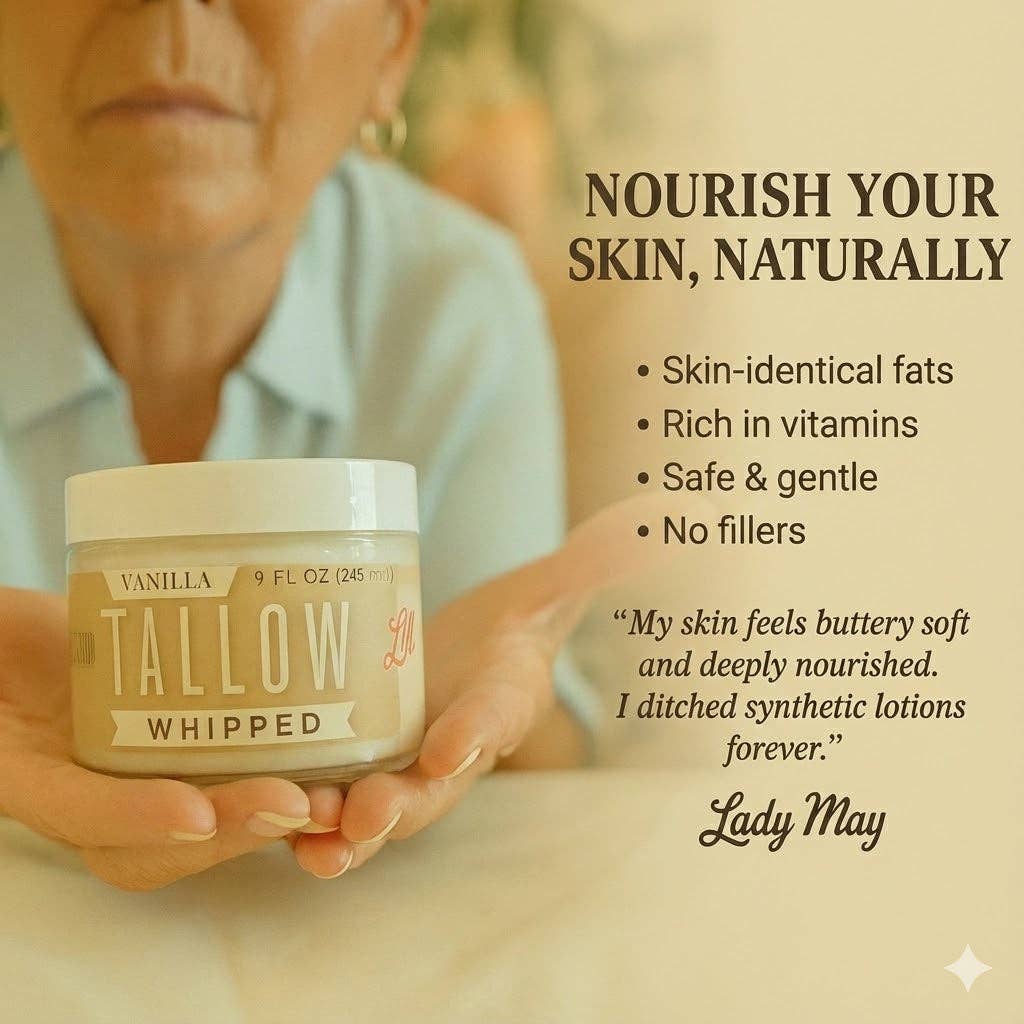 Vanilla Whipped Tallow Moisturizer- Premium Grass-Fed Beef Tallow Skincare