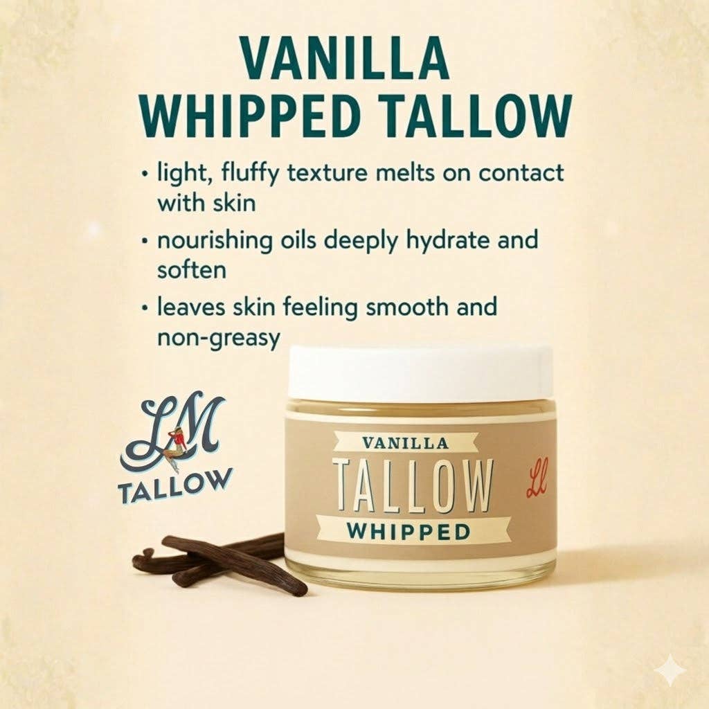 Vanilla Whipped Tallow Moisturizer- Premium Grass-Fed Beef Tallow Skincare